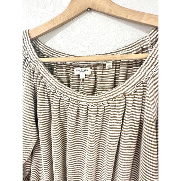 Max Studio London Womens Crop Top Blouse 3/4 Length Long Sleeve Stripe Size L - Picture 2 of 6